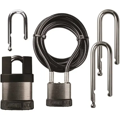 iChange 4-IN-1 System Steel Keyed Padlock Pro Kit with 2-Locks, 4-Shackles, Guard and 8ft. Cable Silver