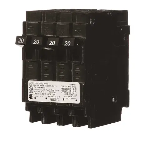 Triplex Two Outer 20 Amp Single-Pole and One Inner 20 Amp Double-Pole Circuit Breaker