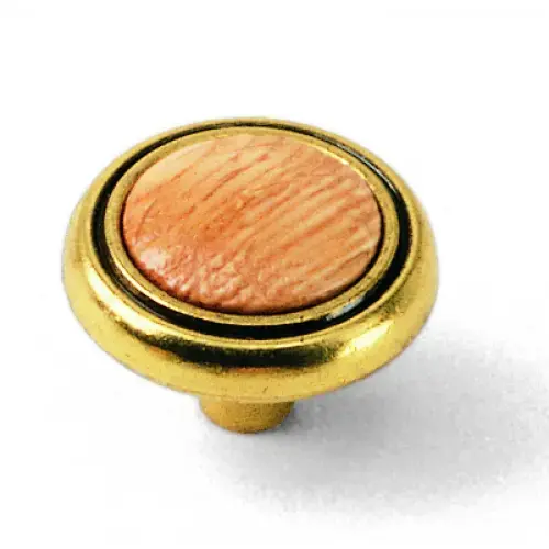 First Family Round 1-1/4 In. Dia. Oak & Light Brass Accent Cabinet Knob