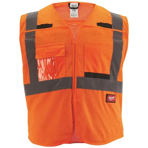 4X-Large/5X-Large Orange Class 2 Breakaway Polyester Mesh High Visibility Safety Vest with 9-Pockets 4X-Large/5X-Large Orange Class 2 Breakaway Polyester Mesh High Visibility Safety Vest with 9-Pockets