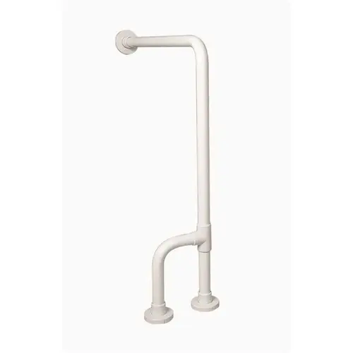90-Degree Angle Floor To Wall Antimicrobial Grab Bar With Reversible Outrigger in White