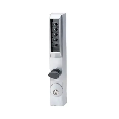 Narrow Stile Mechanical Pushbutton Lock, Combination Entry Passage Lockout with Key Override Satin Chrome Finish Narrow Stile Mechanical Pushbutton Lock, Combination Entry Passage Lockout with Key Override Satin Chrome Finish