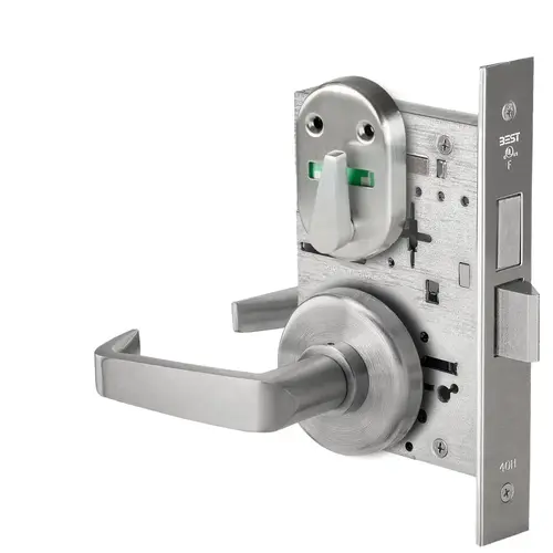 Grade 1 Privacy Mortise Lock, Visual Thumbturn Indicator, 15 Lever, H Rose, Non-Keyed, Satin Stainless Steel Finish, Field Reversible Satin Stainless Steel Grade 1 Privacy Mortise Lock, Visual Thumbturn Indicator, 15 Lever, H Rose, Non-Keyed, Satin Stainless Steel Finish, Field Reversible Satin Stainless Steel