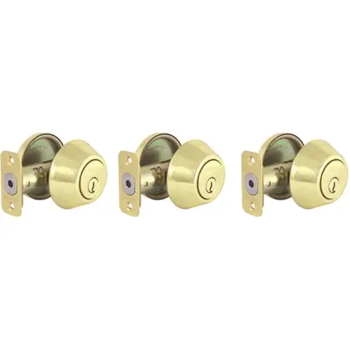 Polished Brass Single Cylinder Deadbolt with KW1 Keyway Keyed Alike - pack of 3 Polished Brass Single Cylinder Deadbolt with KW1 Keyway Keyed Alike - pack of 3