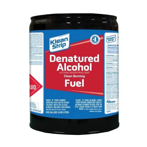 Denatured Alcohol Fuel, Liquid, Alcohol, Water White, 5 gal, Can