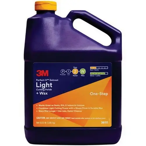 Gelcoat Light Cutting Polish + Wax, 1 gal Bottle, White, Liquid Gelcoat Light Cutting Polish + Wax, 1 gal Bottle, White, Liquid