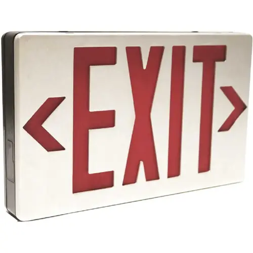 3.0-Watt 4.8-Volt Integrated LED Brushed Aluminum Red/Green Exit Sign 120-Volt/277-Volt Color/Finish Family 3.0-Watt 4.8-Volt Integrated LED Brushed Aluminum Red/Green Exit Sign 120-Volt/277-Volt Color/Finish Family