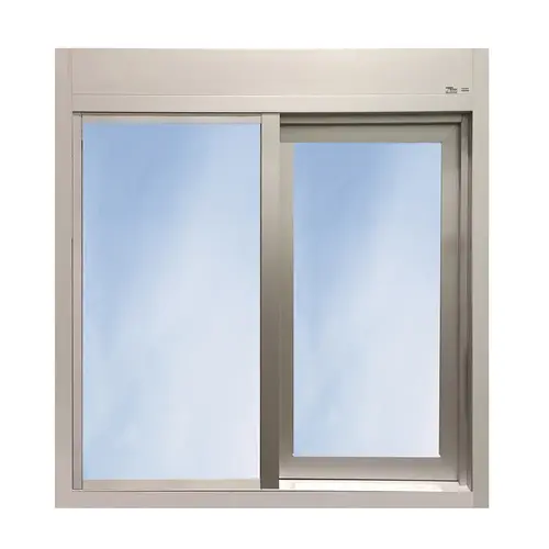47-1/2" W x 43-1/2" H 600 Single Panel Sliding Transaction Window Manual Open / Self Close Right Clear Aluminum Frame