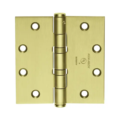Full Mortise Hinge, 5-Knuckle, Standard Weight, 4-1/2" x 4", Square Corner, Non-Removable Pin, Satin Brass Full Mortise Hinge, 5-Knuckle, Standard Weight, 4-1/2" x 4", Square Corner, Non-Removable Pin, Satin Brass