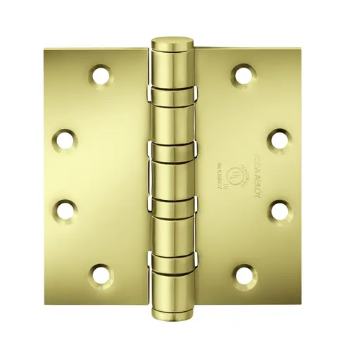 Full Mortise Hinge, 5-Knuckle, Heavy Weight, 5" x 5", Square Corner, Bright Brass Full Mortise Hinge, 5-Knuckle, Heavy Weight, 5" x 5", Square Corner, Bright Brass