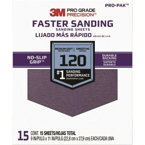 Pro Grade Precision 9 in. x 11 in. 120 Grit Medium Faster Sanding Sheets Pro Grade Precision 9 in. x 11 in. 120 Grit Medium Faster Sanding Sheets