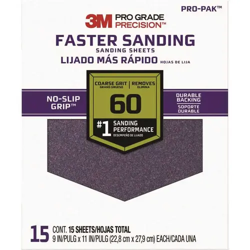 Pro Grade Precision 9 in. x 11 in. 60 Grit Coarse Faster Sanding Sheets Pro Grade Precision 9 in. x 11 in. 60 Grit Coarse Faster Sanding Sheets