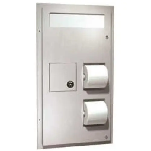 Recessed Toilet Seat Cover Dispenser and Toilet Tissue Dispensers with Napkin Disposal Satin