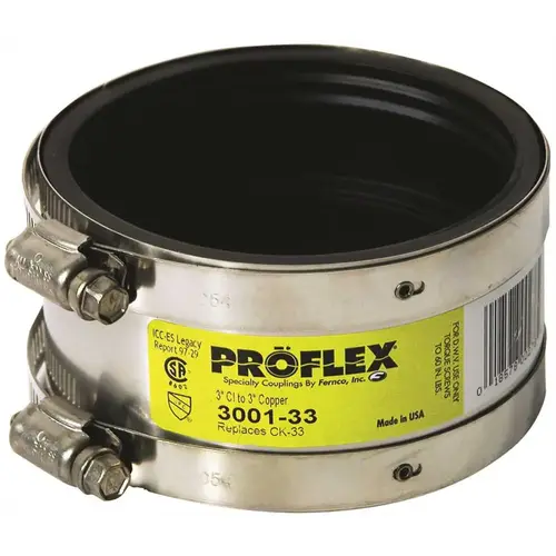 PROFLEX SHIELDED COUPLING 3 IN. NO HUB CAST IRON TO 3 IN. COPPER PROFLEX SHIELDED COUPLING 3 IN. NO HUB CAST IRON TO 3 IN. COPPER