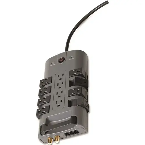 PIVOT PLUG SURGE PROTECTOR, 12 OUTLETS, 8 FT. CORD Gray