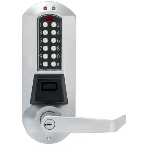 Eplex Exit Trim Electronic Pushbutton Lock with Prox Reader with Winston Lever and Best Prep Satin Chrome Finish Eplex Exit Trim Electronic Pushbutton Lock with Prox Reader with Winston Lever and Best Prep Satin Chrome Finish