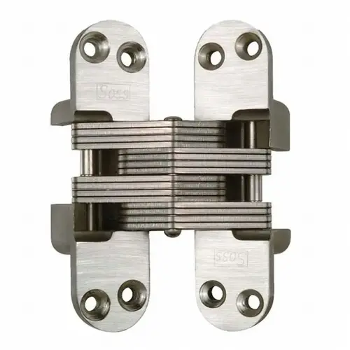 1-1/8" x 4-39/64" Heavy Duty Alloy Steel Fire Rated Invisible Hinge for 1-3/4" Doors Satin Nickel Finish 1-1/8" x 4-39/64" Heavy Duty Alloy Steel Fire Rated Invisible Hinge for 1-3/4" Doors Satin Nickel Finish