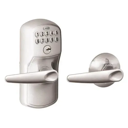 FE575 Keypad Lever with Plymouth Trim and Jazz Lever with Auto Lock, Satin Chrome