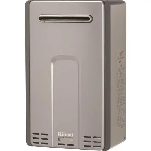 High Efficiency Plus 9.8 GPM Residential 199,000 BTU Exterior Natural Gas Tankless Water Heater Silver Metallic