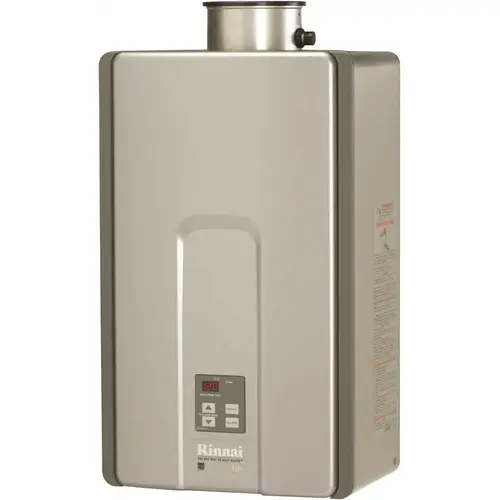 High Efficiency Plus 9.8 GPM Residential 199,000 BTU Propane Gas Tankless Water Heater Silver Metallic High Efficiency Plus 9.8 GPM Residential 199,000 BTU Propane Gas Tankless Water Heater Silver Metallic