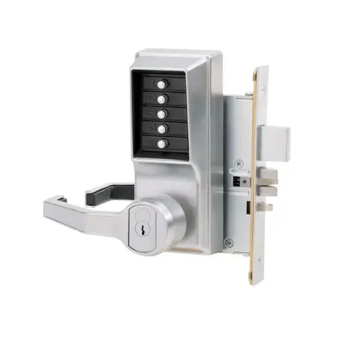 Left Hand Mechanical Pushbutton Lever Mortise Lock with Deadbolt and Best Prep Satin Chrome Finish Left Hand Mechanical Pushbutton Lever Mortise Lock with Deadbolt and Best Prep Satin Chrome Finish
