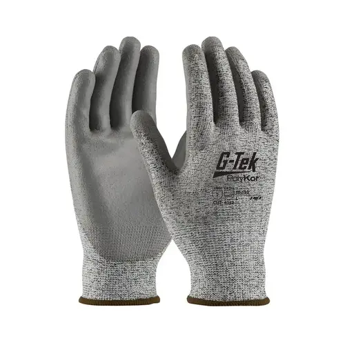 PolyKor 16-150 Black/White/Gray Large PolyKor Cut-Resistant Gloves - ANSI A2 Cut Resistance - Polyurethane Palm & Fingers Coating - 9.4" Length Pair
