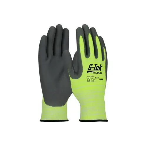 PolyKor 16-323 Hi-Vis Lime Yellow Large Cut-Resistant Gloves - ANSI A2 Cut Resistance - Polyurethane Palm & Fingers Coating - 9.6" Length Pair PolyKor 16-323 Hi-Vis Lime Yellow Large Cut-Resistant Gloves - ANSI A2 Cut Resistance - Polyurethane Palm & Fingers Coating - 9.6" Length Pair
