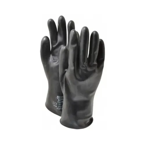 B161 Black 8 Butyl Unsupported Chemical-Resistant Gloves - 11" Length - Smooth Finish - 16 mil Thick Pair
