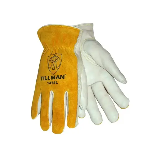 1414 Pearl/Yellow Large Grain Cowhide Leather Drivers Glove - Keystone Thumb - 9" Length Pair 1414 Pearl/Yellow Large Grain Cowhide Leather Drivers Glove - Keystone Thumb - 9" Length Pair