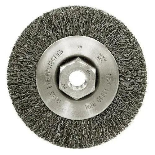 Steel Wheel Brush 0.014" Bristle Diameter - Arbor Attachment - 4" Outside Diameter