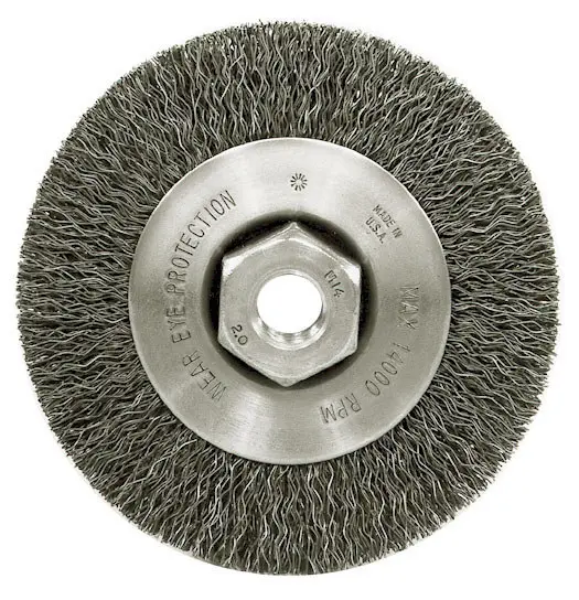 Weiler Steel Wheel Brush 0.014 Bristle Diameter - Arbor Attachment - 4 Outside Diameter 13078