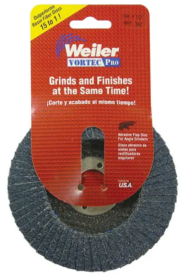 Weiler Non-Woven Type 29 Zirconium Flap Disc - 36 Grit - Very Coarse - 4 1/2 Diameter - 7/8 Center Hole 30828 Weiler Non-Woven Type 29 Zirconium Flap Disc - 36 Grit - Very Coarse - 4 1/2 Diameter - 7/8 Center Hole 30828