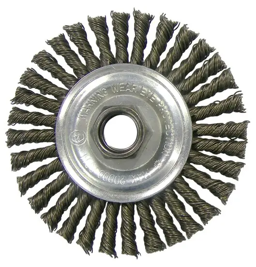 Weiler Carbon Steel Wheel Brush 0.02 Bristle Diameter - Arbor Attachment - 4 Outside Diameter - Package Type: Display 36018