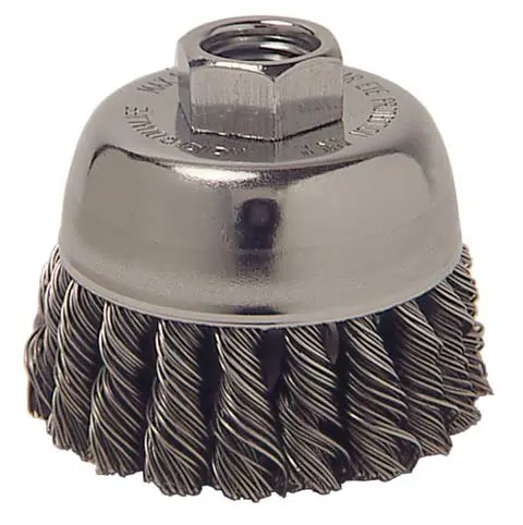 Weiler Carbon Steel Cup Brush - Threaded Arbor Attachment - 3 Diameter - M10 x 1.25 Center Hole - 0.02 Bristle Diameter - Package Type: Displa 36041