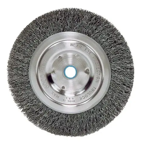 Carbon Steel Wheel Brush 0.014" Bristle Diameter - Arbor Attachment - 5" Outside Diameter - 5/8 to 1/2" Center Hole Size Carbon Steel Wheel Brush 0.014" Bristle Diameter - Arbor Attachment - 5" Outside Diameter - 5/8 to 1/2" Center Hole Size