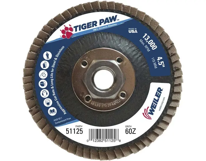 Weiler Non-Woven Type 29 Zirconium Flap Disc - 60 Grit - Medium - 4 1/2 Diameter Blue 51125 Weiler Non-Woven Type 29 Zirconium Flap Disc - 60 Grit - Medium - 4 1/2 Diameter Blue 51125