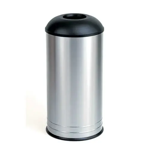Floor Standing 18 Gallon Round Waste Receptacle with Dome Top Satin Stainless Steel Finish Floor Standing 18 Gallon Round Waste Receptacle with Dome Top Satin Stainless Steel Finish