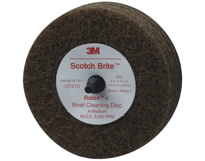 Scotch-Brite Non-Woven Rivet Cleaning Disc 4 in Dia Medium Grade 6000 rpm Brown 07410 Scotch-Brite Non-Woven Rivet Cleaning Disc 4 in Dia Medium Grade 6000 rpm Brown 07410