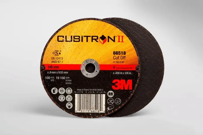 Cubitron II Type 1 Cut-Off Wheel 4 in Dia x 0.035 in THK Wheel 3/8 in Center Hole 19100 rpm Black 66518