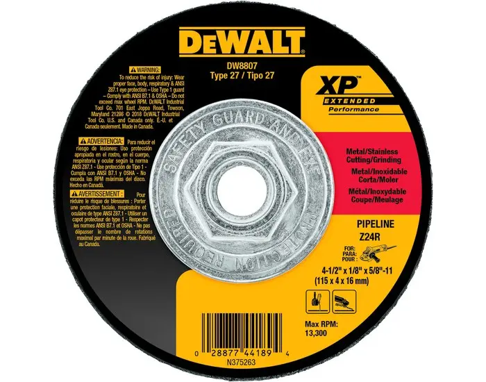 DEWALT Zirconia Grinding Wheel - Type 27 (Depressed Center) - 4 1/2 Diameter - 1/8 Thickness - pack of 10 DW8807-XCP10