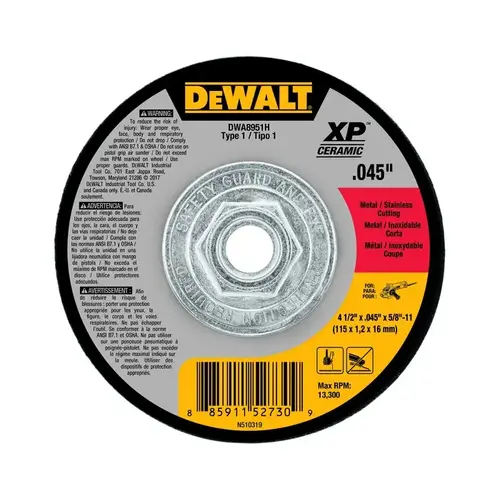 XP Ceramic Type 1 Metal Cutting Wheel, 4-1/2 in x .045 x 5/8 in -11 - pack of 10 XP Ceramic Type 1 Metal Cutting Wheel, 4-1/2 in x .045 x 5/8 in -11 - pack of 10