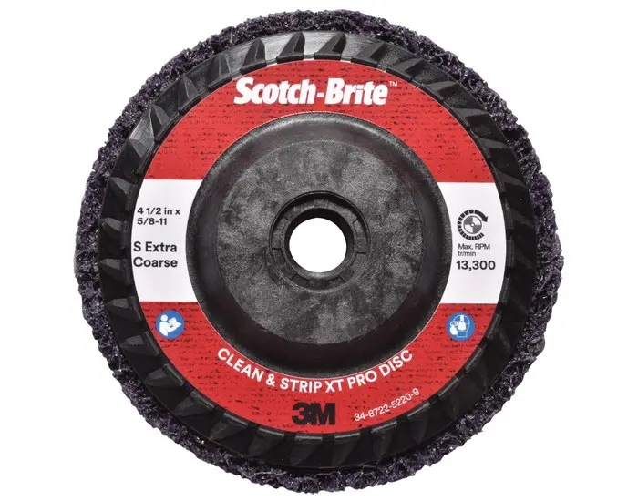 Scotch-Brite XT Pro Series Clean and Strip Disc 4-1/2 in Dia Extra Coarse Grade 13300 rpm Purple 05574 Scotch-Brite XT Pro Series Clean and Strip Disc 4-1/2 in Dia Extra Coarse Grade 13300 rpm Purple 05574