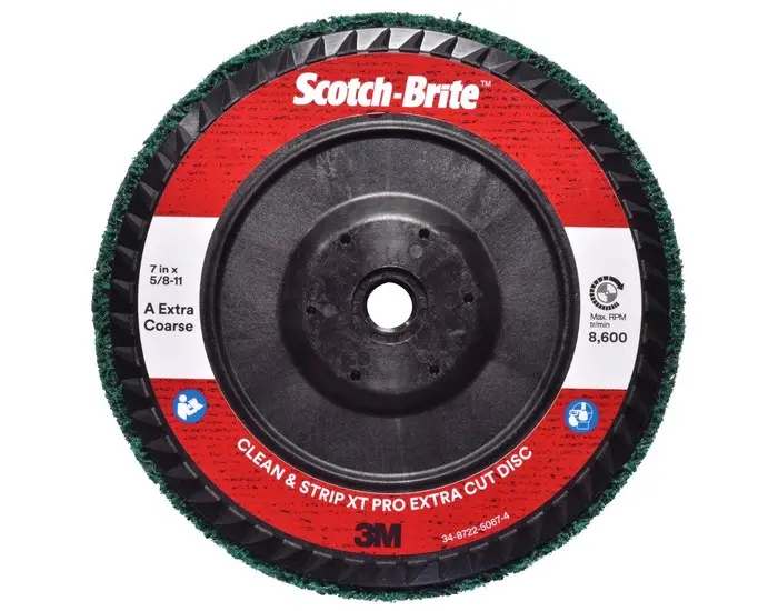 Scotch-Brite XT Pro Series Clean and Strip Extra Cut Disc 7 in Dia Extra Coarse Grade 8600 rpm Green 21055 Scotch-Brite XT Pro Series Clean and Strip Extra Cut Disc 7 in Dia Extra Coarse Grade 8600 rpm Green 21055