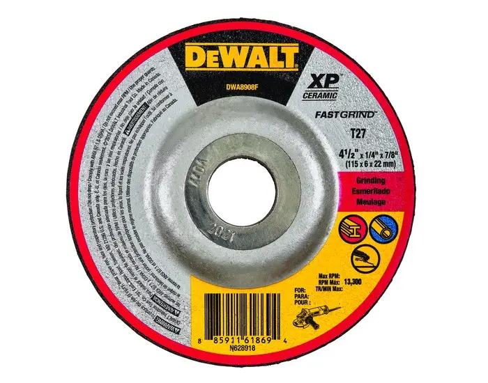 DEWALT Ceramic Cutoff Wheel - Type 27 (Depressed Center) - 4 1/2 Diameter - 7/8 Center Hole - 1/4 Thickness DWA8908F
