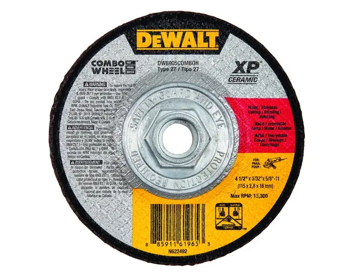 DEWALT Ceramic Cutoff Wheel - Type 27 (Depressed Center) - 4 1/2 Diameter - 3/32 Thickness DW8905COMBOH