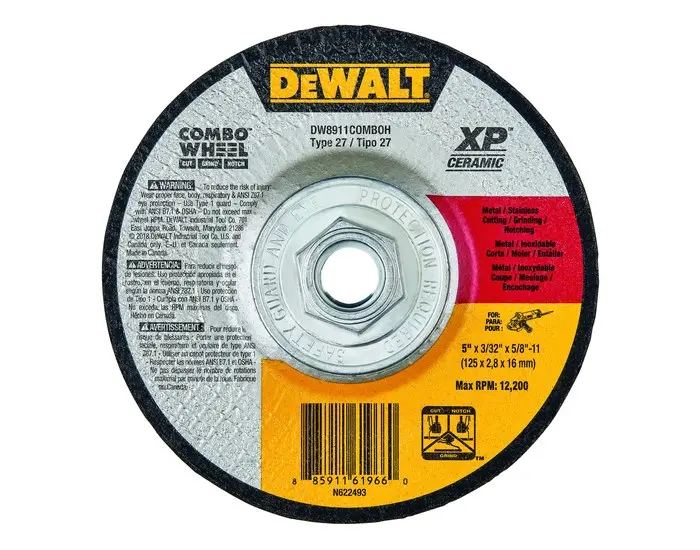 DEWALT Ceramic Cutoff Wheel - Type 27 (Depressed Center) - 5 Diameter - 3/32 Thickness DW8911COMBOH DEWALT Ceramic Cutoff Wheel - Type 27 (Depressed Center) - 5 Diameter - 3/32 Thickness DW8911COMBOH
