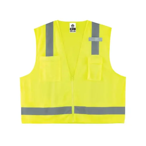 GloWear Safety Vest, 8249Z, Surveyors, Class 2, Type R, 4 Pockets, Refl. Tape, 1 Mic Tabs, Zipper, Economy, L/X-L, Lime - pack of 6 GloWear Safety Vest, 8249Z, Surveyors, Class 2, Type R, 4 Pockets, Refl. Tape, 1 Mic Tabs, Zipper, Economy, L/X-L, Lime - pack of 6