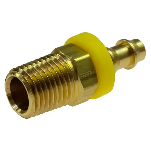 Barbed Push-On Hose Male Connector: 1/4" NPT, Brass, 3/8" Barb