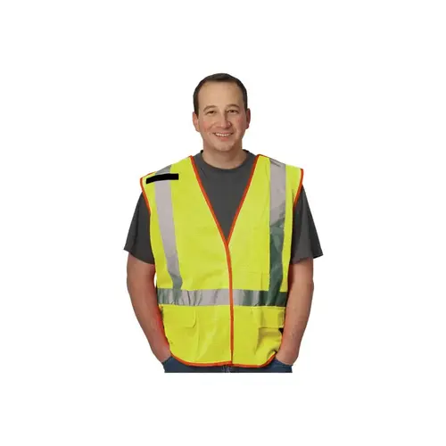 302-0210LY Lime Yellow/Silver Large Polyester Mesh High-Visibility Vest - 5 Pockets - Fits 49.6" Chest - 28" Length 302-0210LY Lime Yellow/Silver Large Polyester Mesh High-Visibility Vest - 5 Pockets - Fits 49.6" Chest - 28" Length