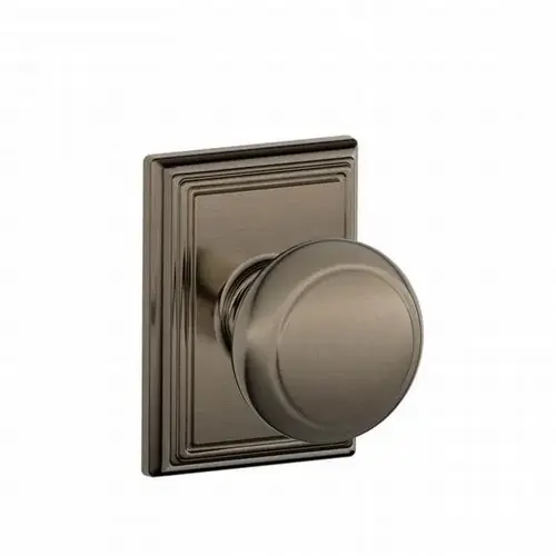 Andover Knob with Addison Rose Passage Lock with 16080 Latch and 10027 Strike Antique Nickel Finish Andover Knob with Addison Rose Passage Lock with 16080 Latch and 10027 Strike Antique Nickel Finish